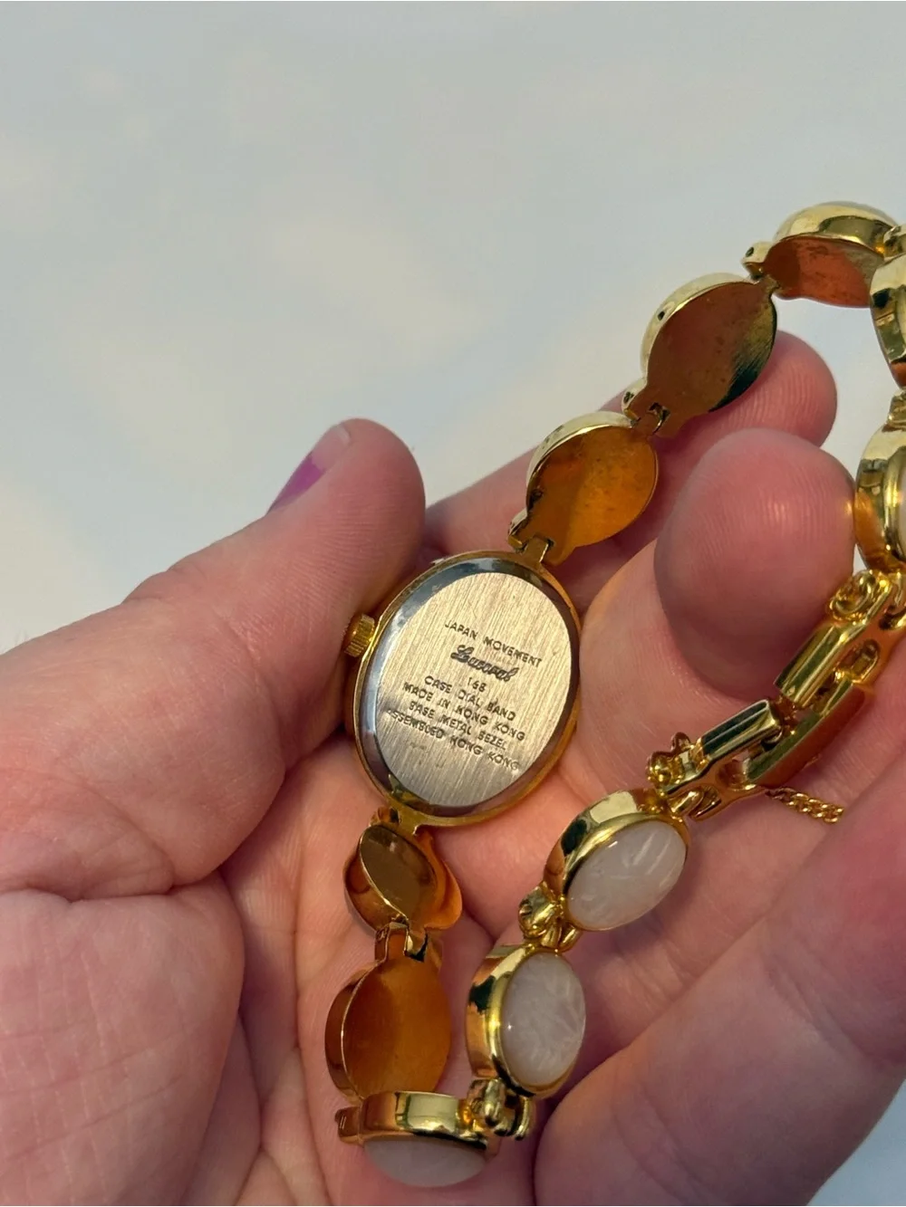 Vintage Lucoral Diamond Quartz Mother of Pearl Gold Tone Bracelet Watch